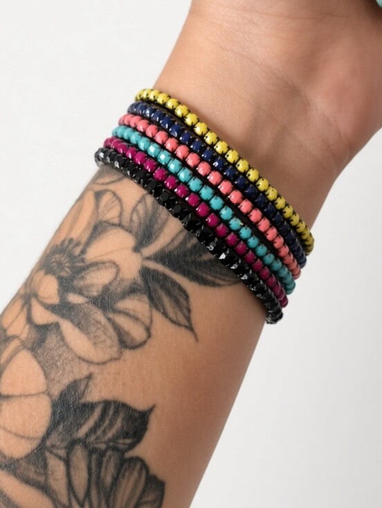 Jewelry - ​6-Piece Colorful Beaded Stretch Bracelet Set - Gunmetal Finish